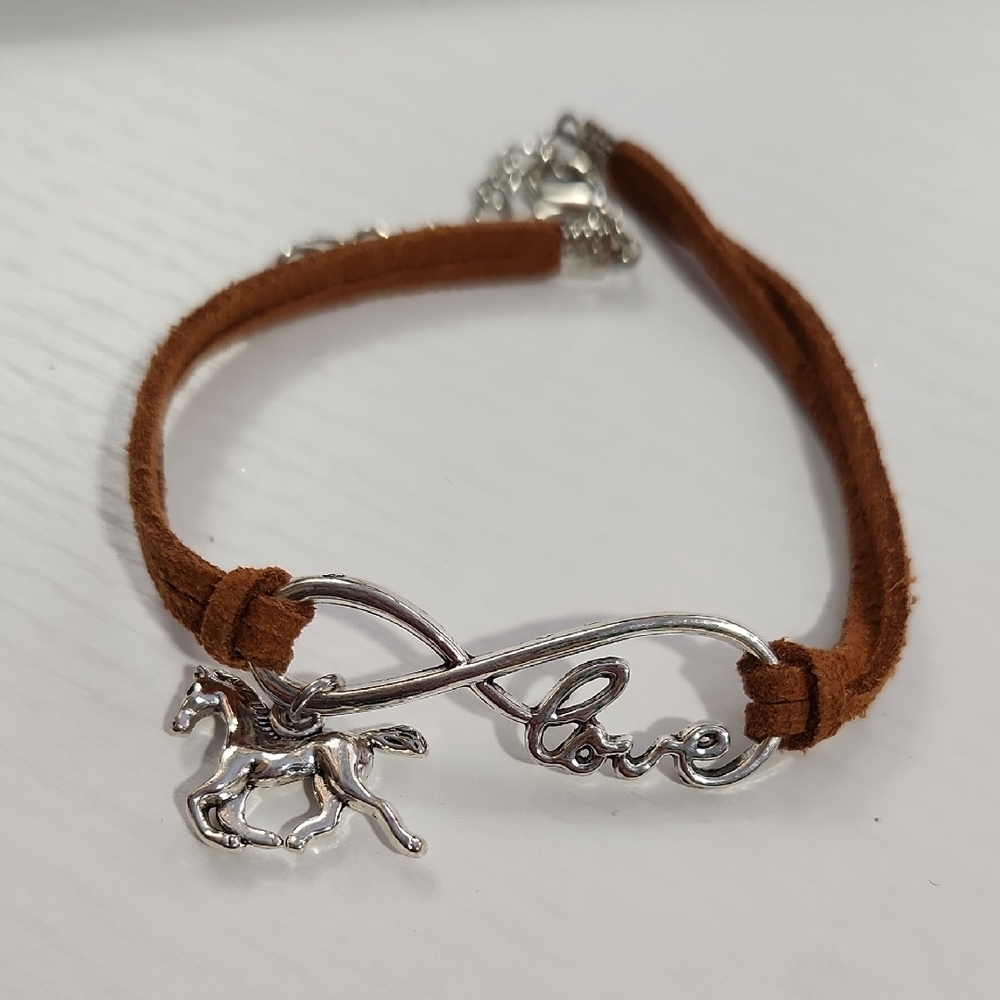 Silver Infinity Love Bracelet with Horse Charm